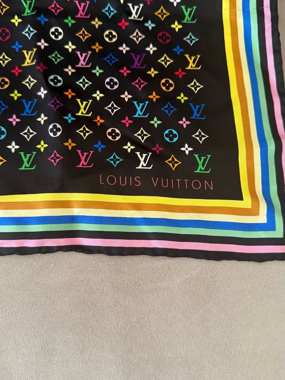 Louis Vuitton Black Multicolor Monogram Silk Scarf
